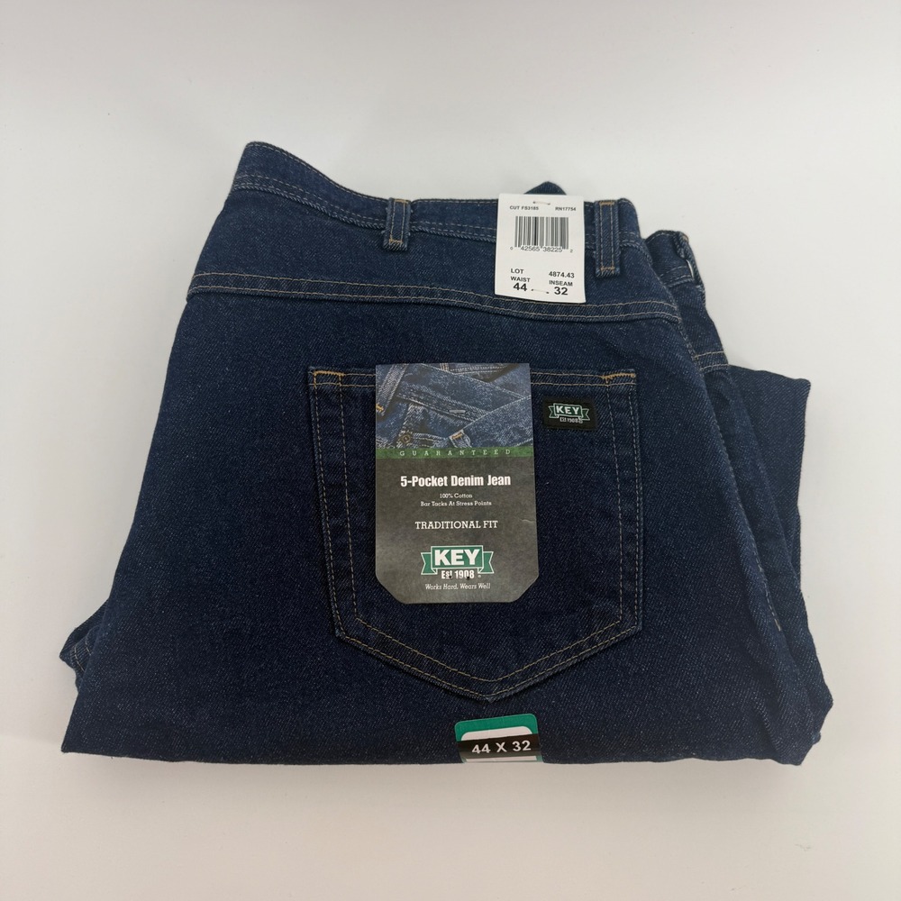 Key Apparel Mens Traditional Fit 5-Pocket Denim Jeans Indigo 44x32 FS3185 NWT